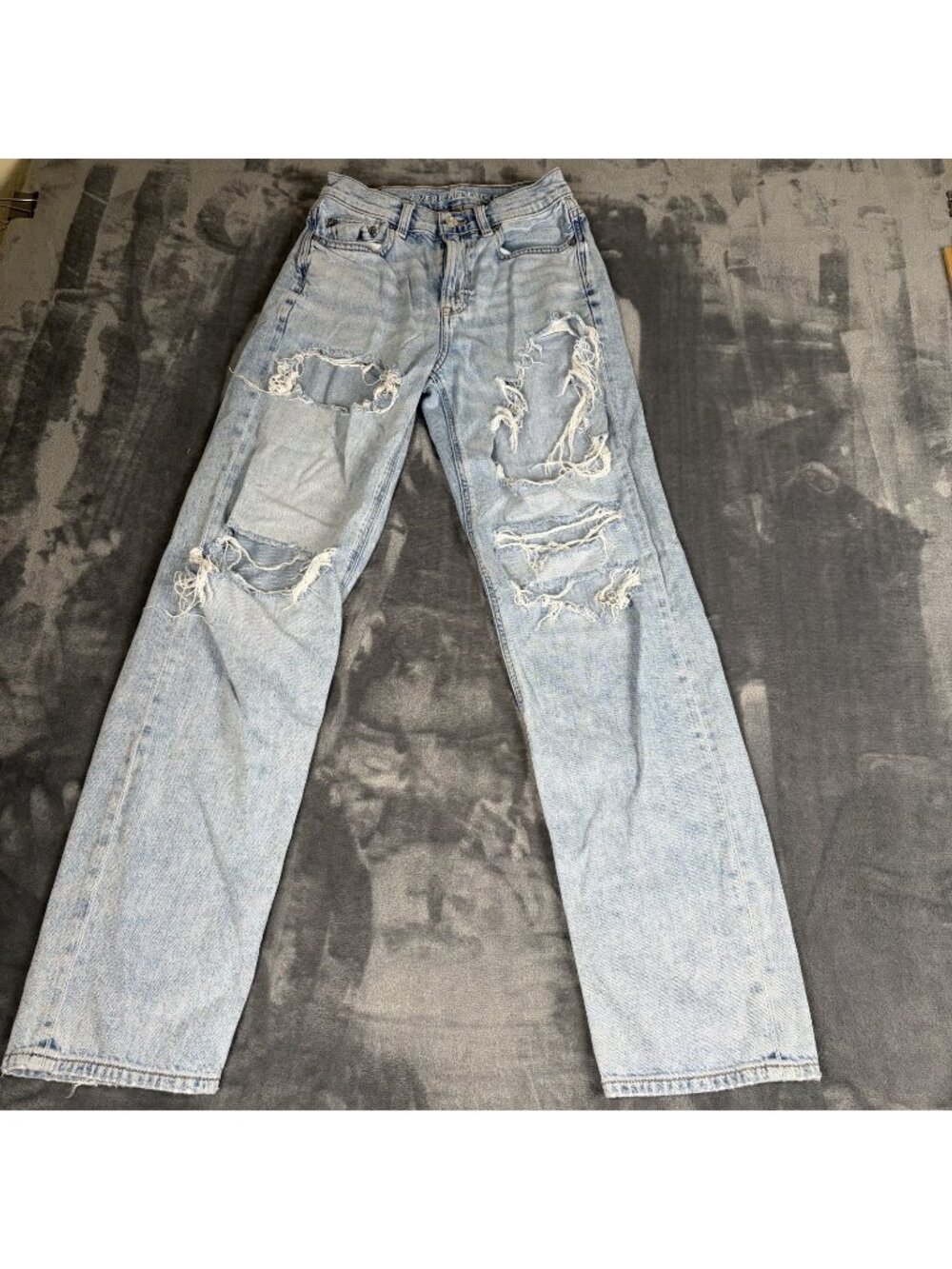 American Eagle Womens Destroyed Jeans Straight Size 0 Regular Cotton Blend Blue